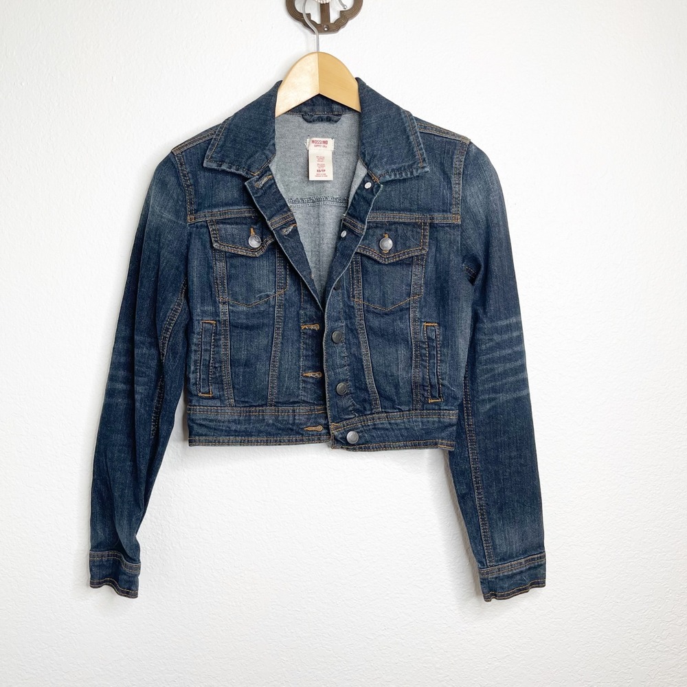 Mossimo Supply Co Womens Dark Wash Cropped Denim Trucker Jacket XS Blue
